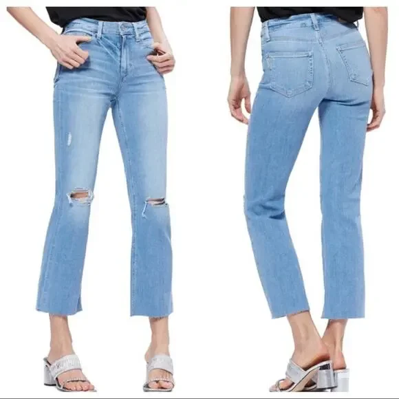 Paige Denim Atley Ankle Flare Jeans High Waist Floretta Destructed Size 24